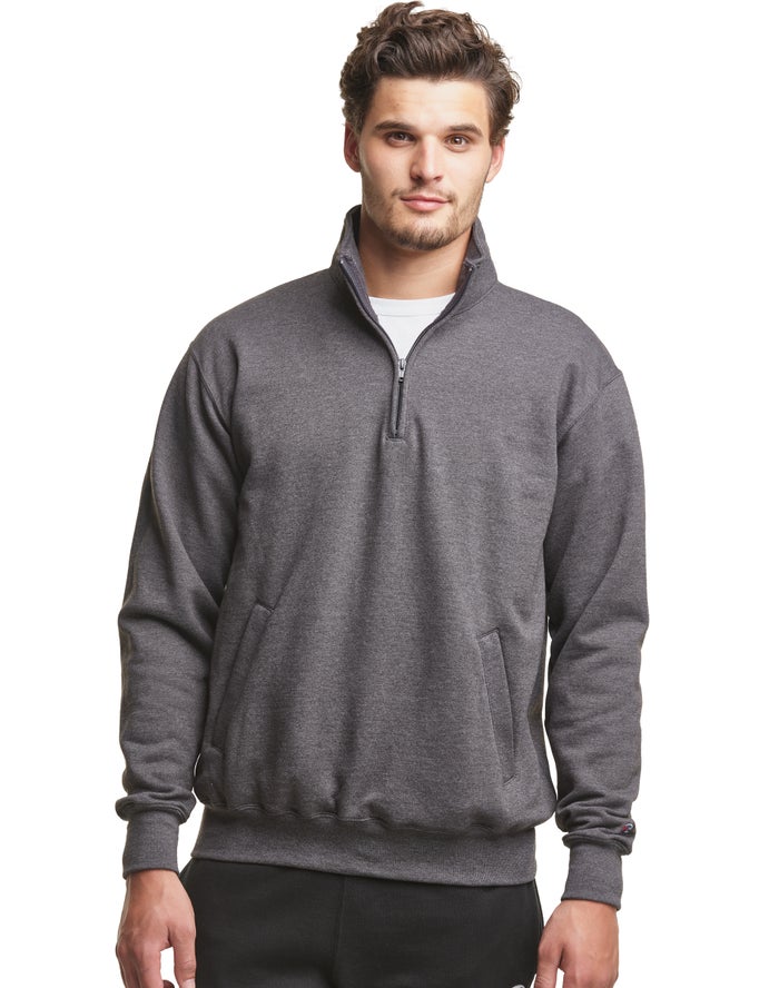 Champion Sweatshirt Heren - DonkerGrijs - Powerblend Fleece 1/4 Zip With Pockets ( 603472-URD )